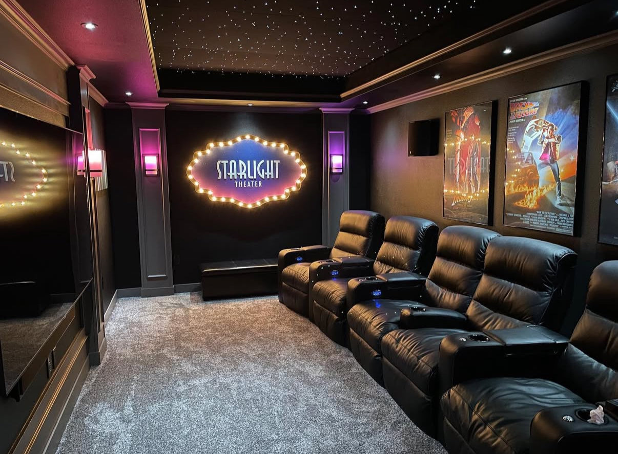 Custom sign for home theater basement movie theater
