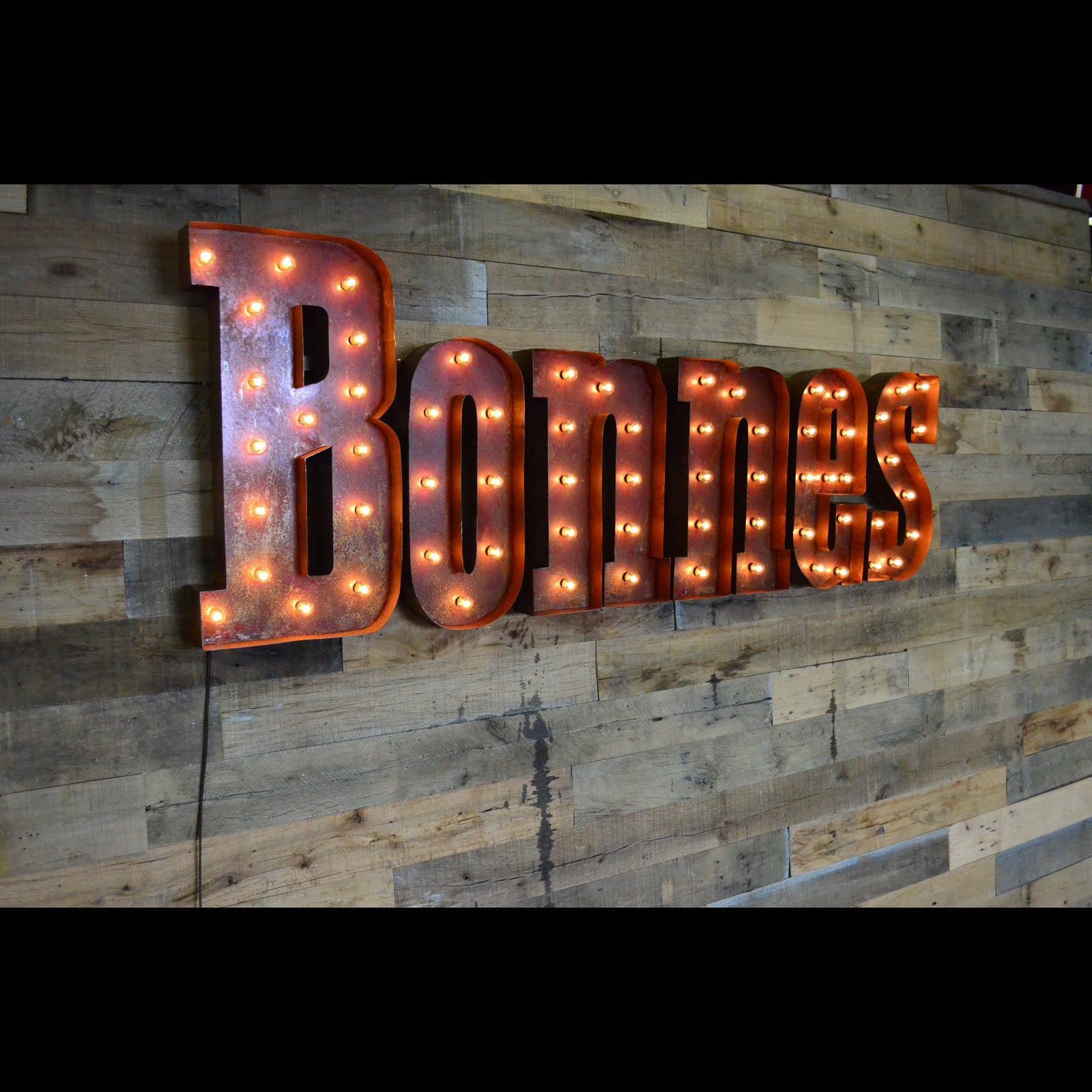 Custom Wall-Hanging Marquee Letters With a Natural Rust Finish