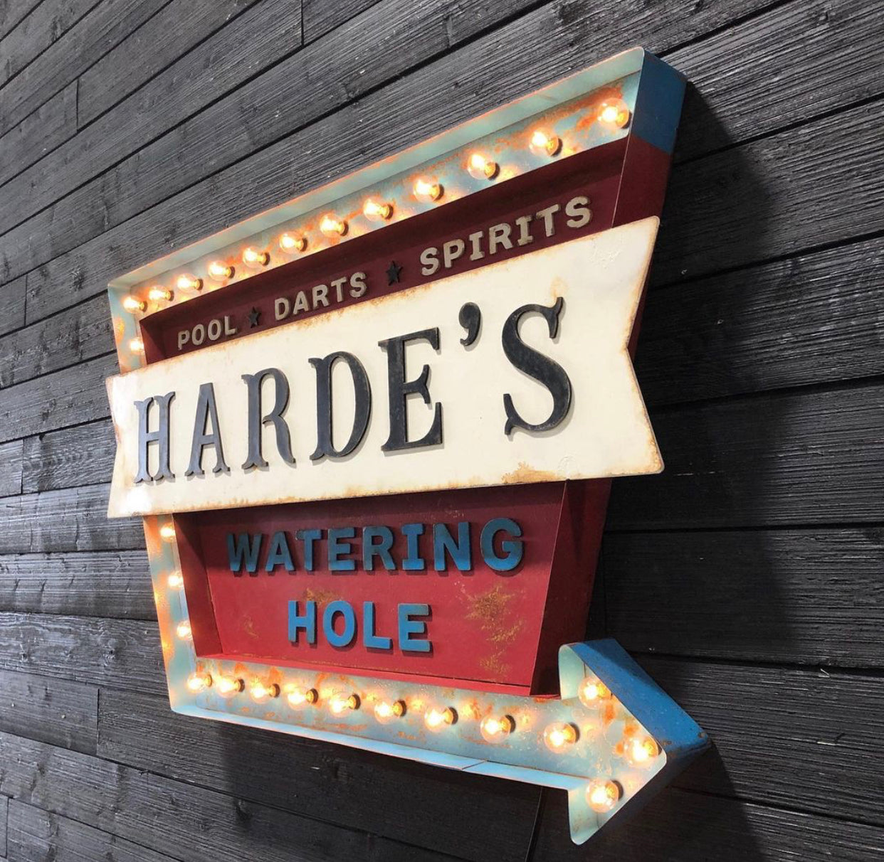 Custom Layered Marquee Sign for Harde's Watering Hole: A Vintage Masterpiece