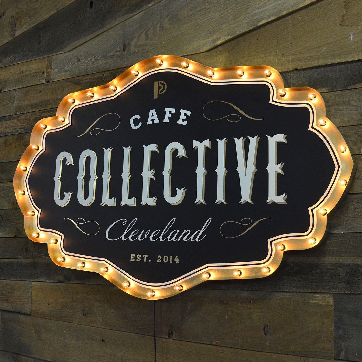 Cafe Collective Cleveland: A Stunning Layered Marquee Sign by Vintage Marquee Lights