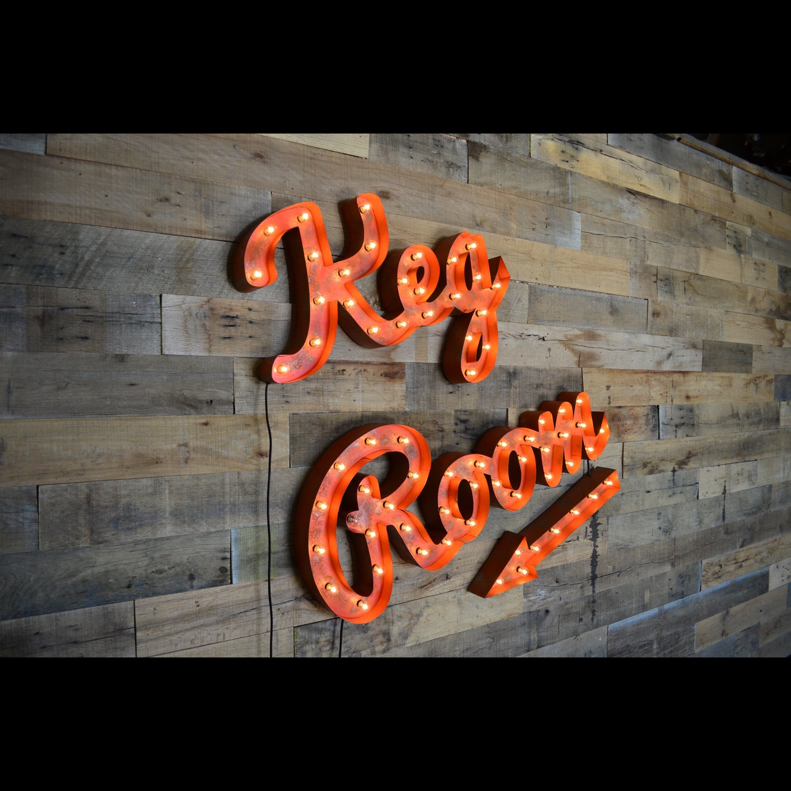 Custom Keg Room Arrow Sign for a Bar Setting